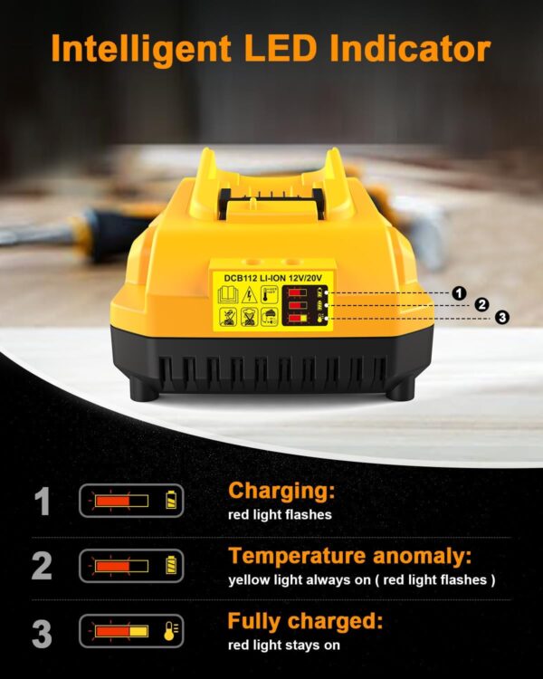DCB112 20V MAX Battery Charger Replacement for Dewalt Battery Charger, Compatible with Dewalt 12V-20V Battery – Bild 5