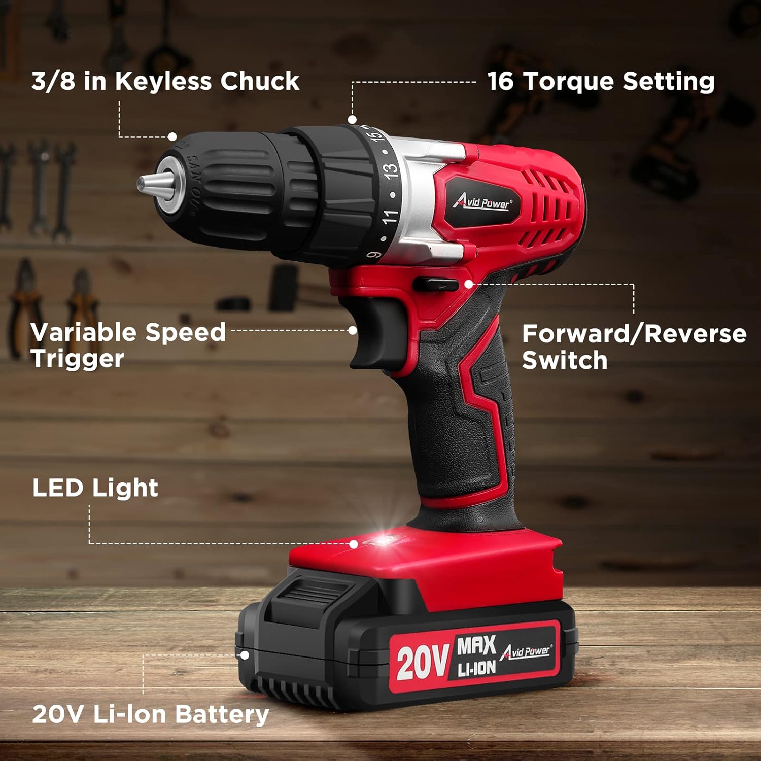 AVID POWER 20V MAX Lithium lon Cordless Drill Set. – Bild 2