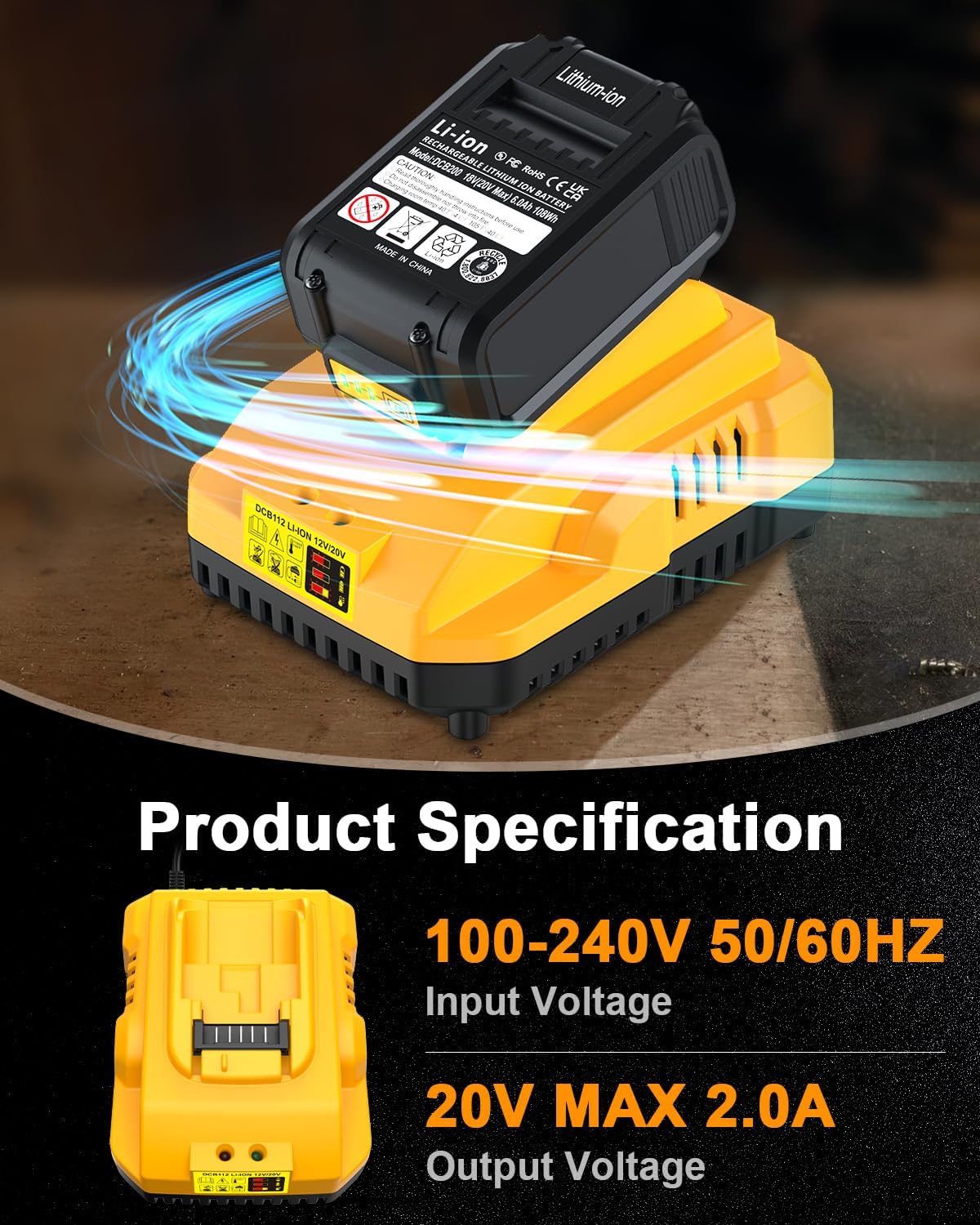 DCB112 20V MAX Battery Charger Replacement for Dewalt Battery Charger, Compatible with Dewalt 12V-20V Battery – Bild 2